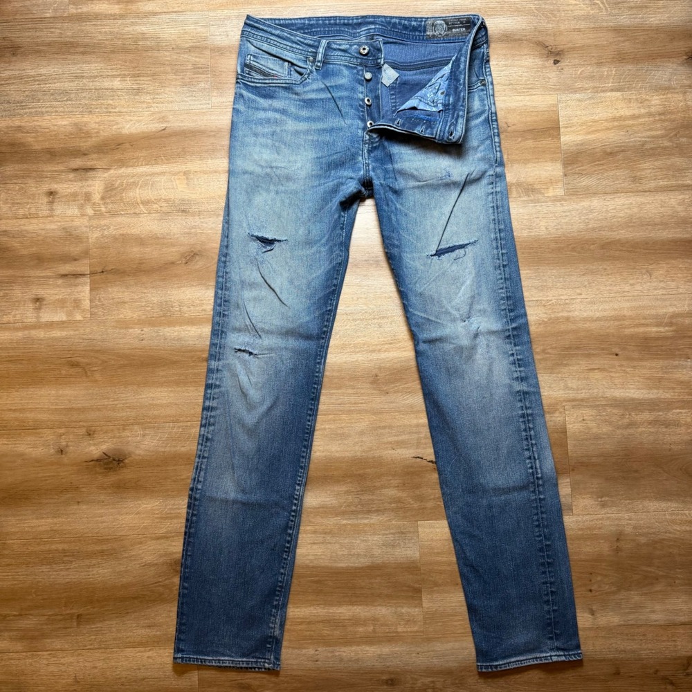Diesel Buster Jeans Men 34x34 Blue Regular Slim Tapered Distressed 084HJ Stretch